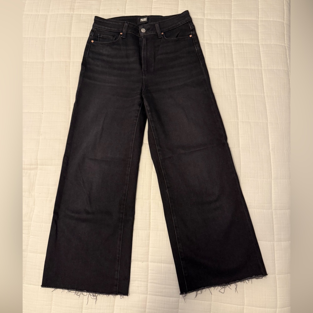 Paige Anessa High-Rise Crop Wide Leg Jean, size 28, faded black